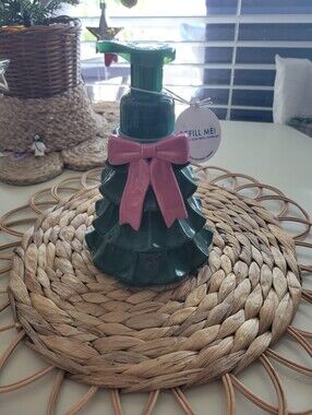 Bath & Body Works Glass Christmas Tree Soap Dispenser with Pink Bow